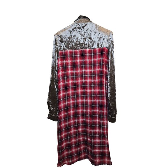 Andree By Unit Velvet Plaid Embroidered Button Shirt Dress Tunic Boho L - Picture 7 of 8